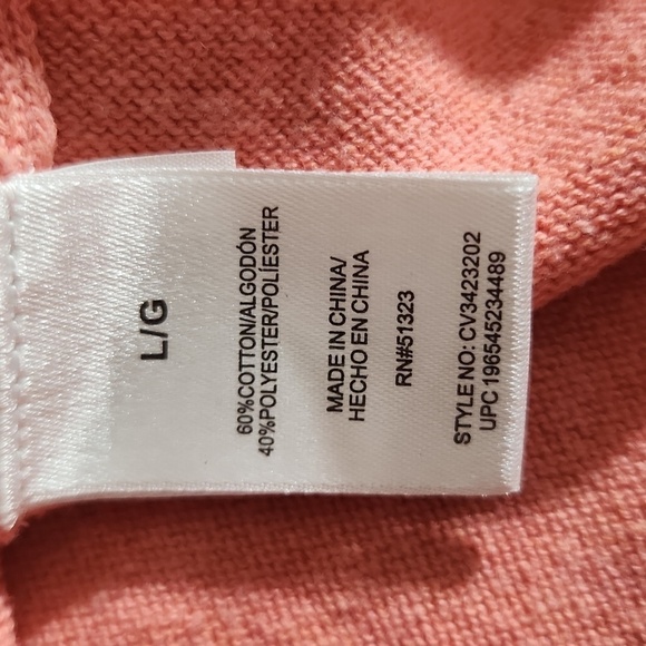 Vince Camuto Womens Sweater Size L Peach Longsleeve Pull Over V Neck Polo - Picture 11 of 12